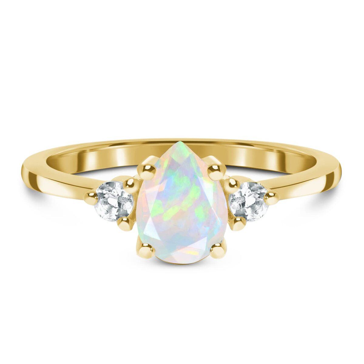 10K Gold Pear Shaped Opal Couple & Drop Shape Engagement Ring-1