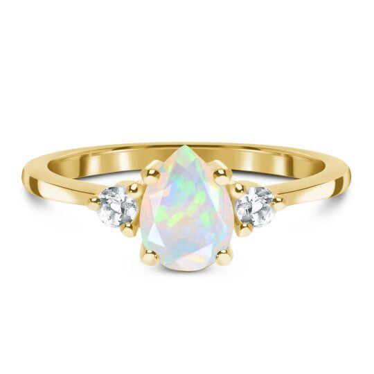 10K Gold Pear Shaped Opal Couple & Drop Shape Engagement Ring