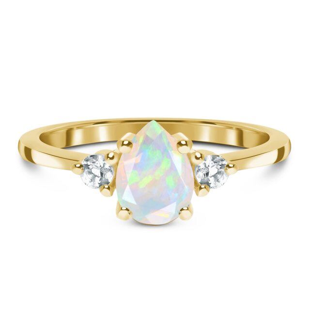 10K Gold Pear Shaped Opal Couple & Drop Shape Engagement Ring-0