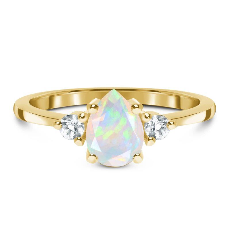 10K Gold Pear Shaped Opal Couple & Drop Shape Engagement Ring