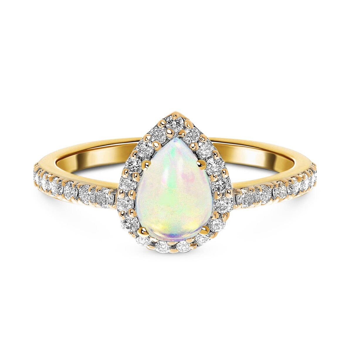 10K Gold Pear Shaped Opal Couple & Drop Shape Engagement Ring-3