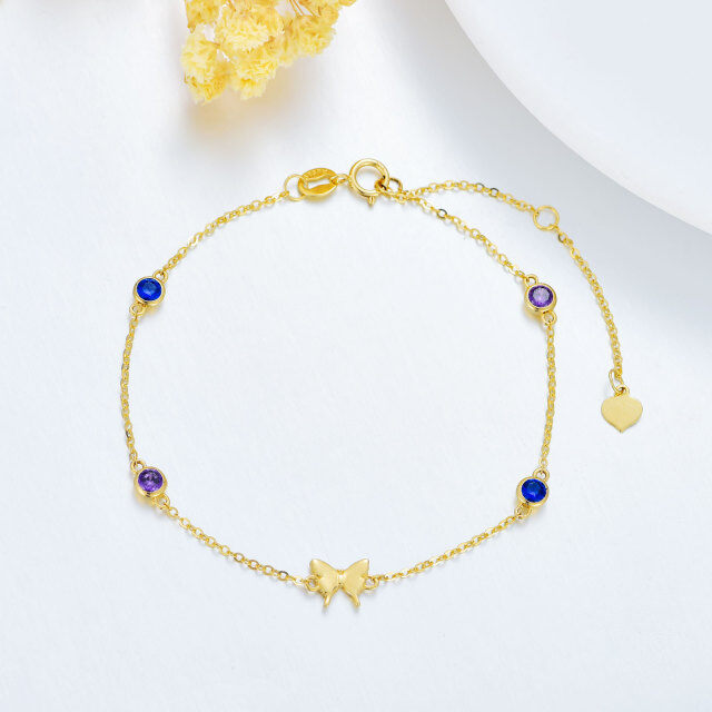 Pulsera colgante de oro de 14 quilates con forma circular de circonita cúbica y mariposa-3