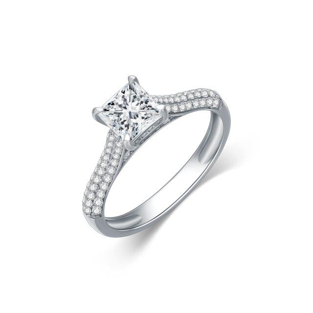 14K White Gold Princess-square Shaped Moissanite Engagement Ring-0