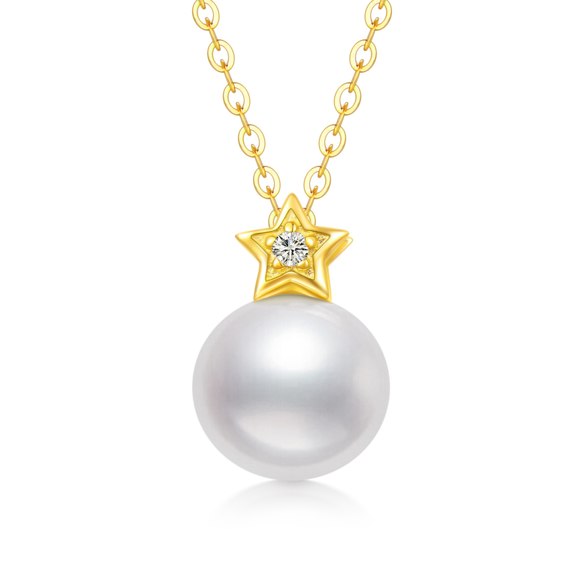 14K Gold Circular Shaped Pearl Star Pendant Necklace-1