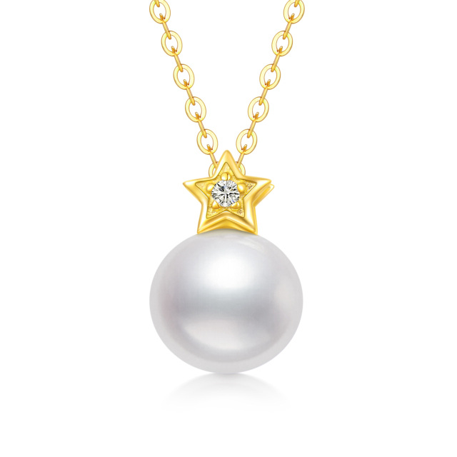 14K Gold Circular Shaped Pearl Star Pendant Necklace-0
