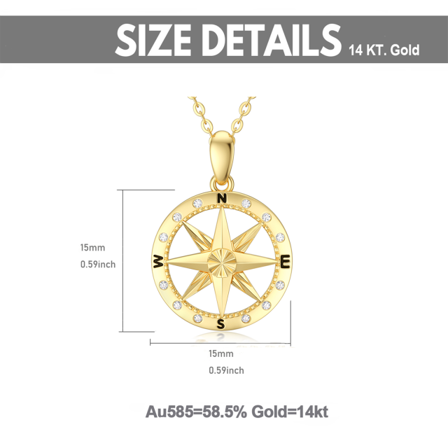 14K Gold Cubic Zirconia Diamond Cut Compass Pendant Necklace-5