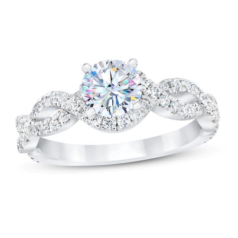 9K White Gold Round Moissanite Couple Engagement Ring