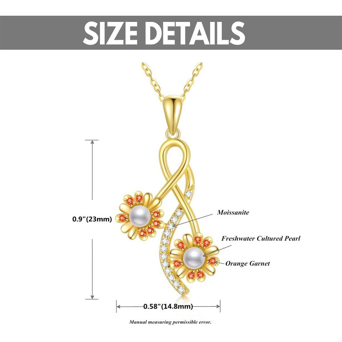 Halskette mit Sonnenblumen-Anhänger aus 10 Karat Gold mit Moissanit-Perlen-6