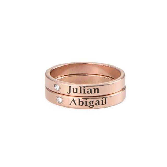 Sterling Silver with Rose Gold Plated Circular Shaped Cubic Zirconia Personalized Birthstone Ring-10