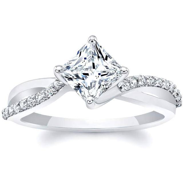 9K White Gold Cubic Zirconia Couple Engagement Ring-0