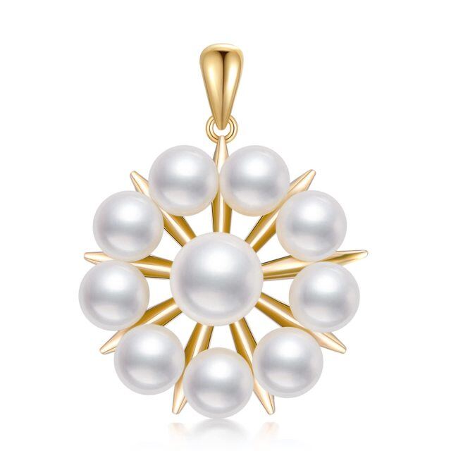 14K Gold Circular Shaped Pearl Pendant Charms-0