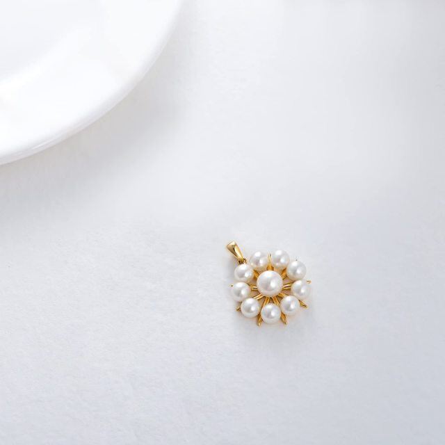 14K Gold Circular Shaped Pearl Pendant Charms-3