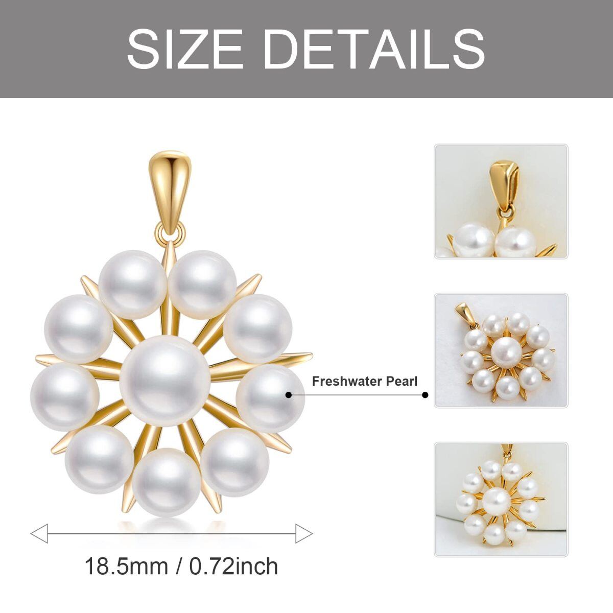 14K Gold Circular Shaped Pearl Pendant Charms-5