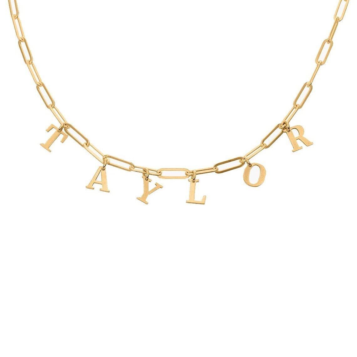 Sterling Silver with Yellow Gold Plated Personalized Classic Name Metal Choker Necklace-1