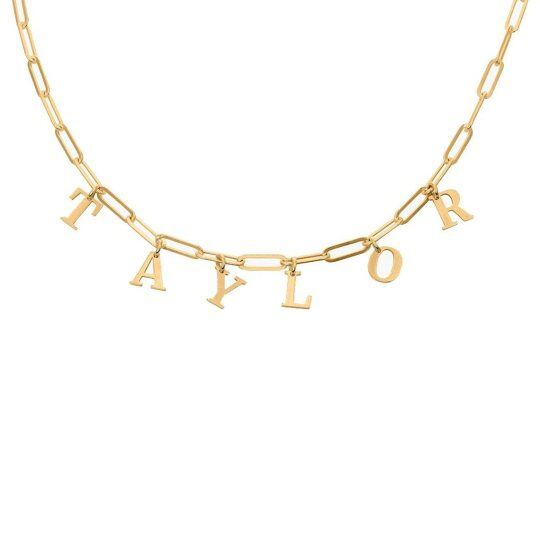 Sterling Silver with Yellow Gold Plated Personalized Classic Name Metal Choker Necklace