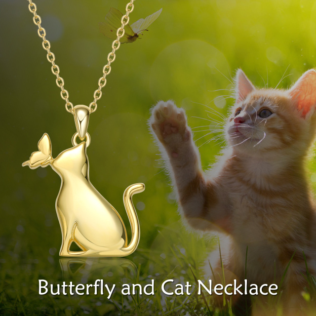 Sterling Silver with Yellow Gold Plated Butterfly & Cat Pendant Necklace-6
