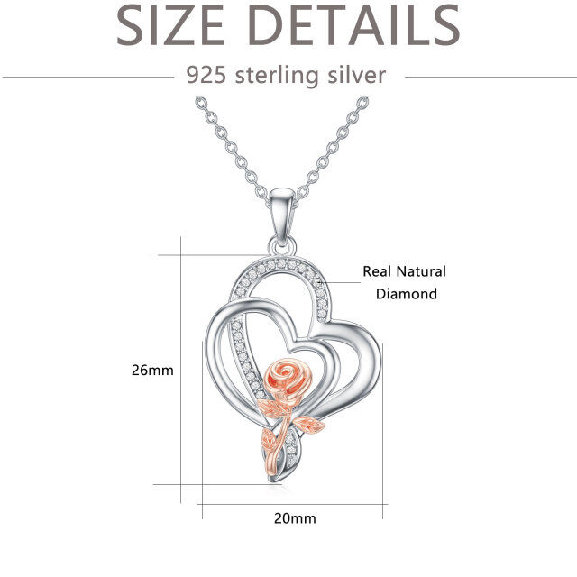 Sterling Silver Two-tone Round Diamond Rose Pendant Necklace-4