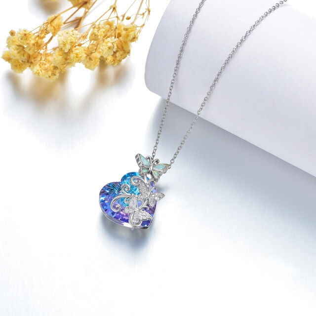 Amante coração borboleta colares de cristal para mulheres joias de prata esterlina-3
