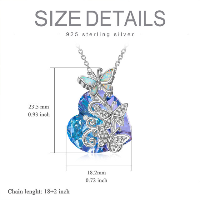 Collar de plata de ley con forma de corazón de mariposa y corazón de cristal colgante-5