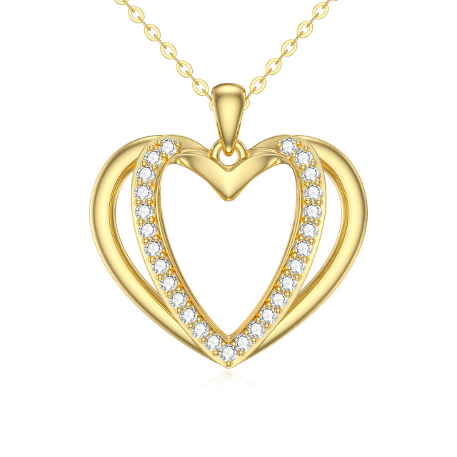 14K Gold Heart Shaped Cubic Zirconia Heart Pendant Necklace-0