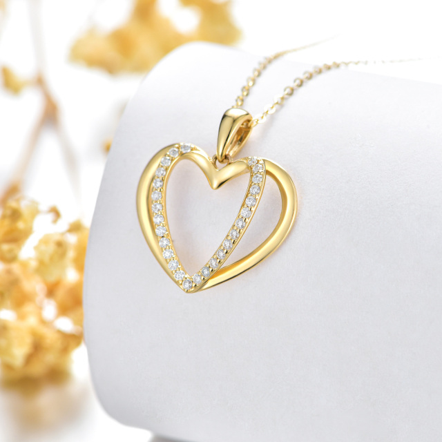 14K Gold Heart Shaped Cubic Zirconia Heart Pendant Necklace-2