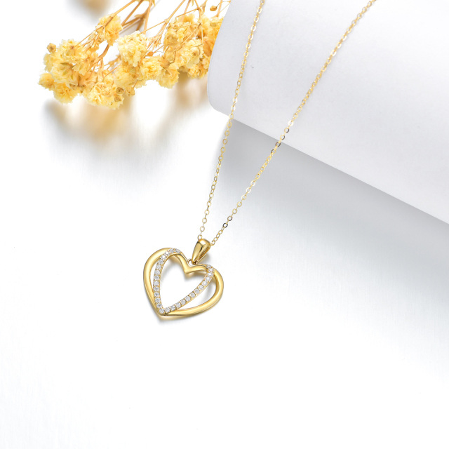 14K Gold Heart Shaped Cubic Zirconia Heart Pendant Necklace-3