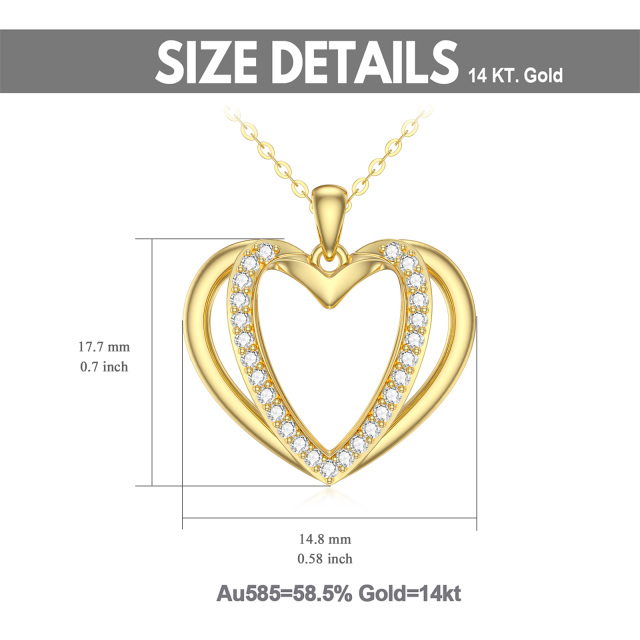 14K Gold Heart Shaped Cubic Zirconia Heart Pendant Necklace-4