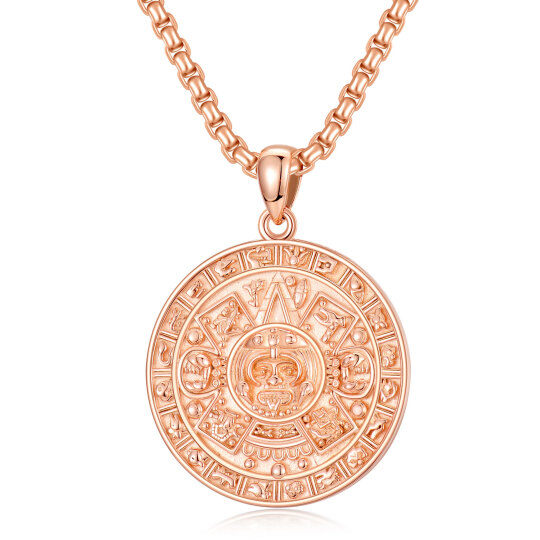 Collana con ciondolo calendario azteco in argento 925 e placcato oro rosa per uomo