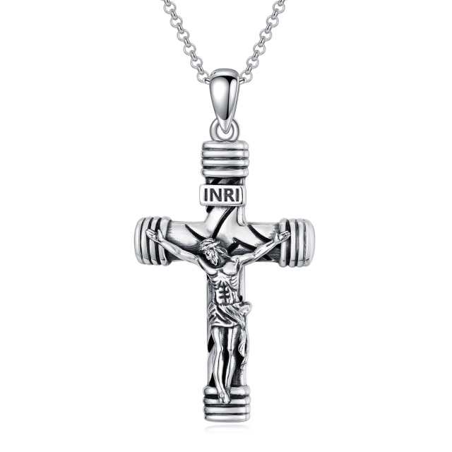 Sterling Silver Cross & Jesus Pendant Necklace for Men-4