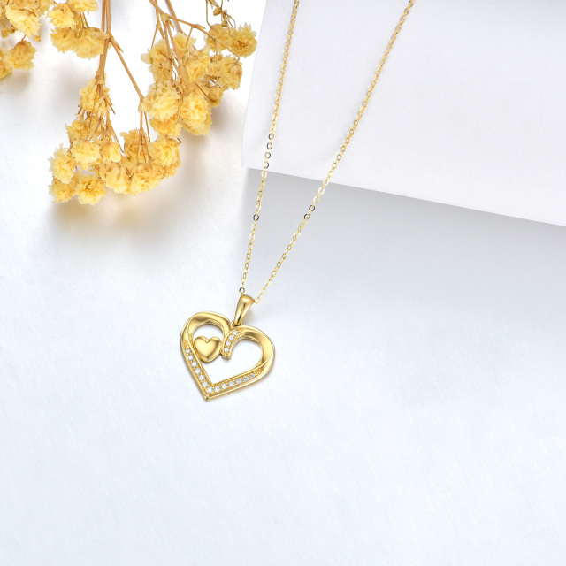 14K Gold Moissanite Heart With Heart Pendant Necklace-4