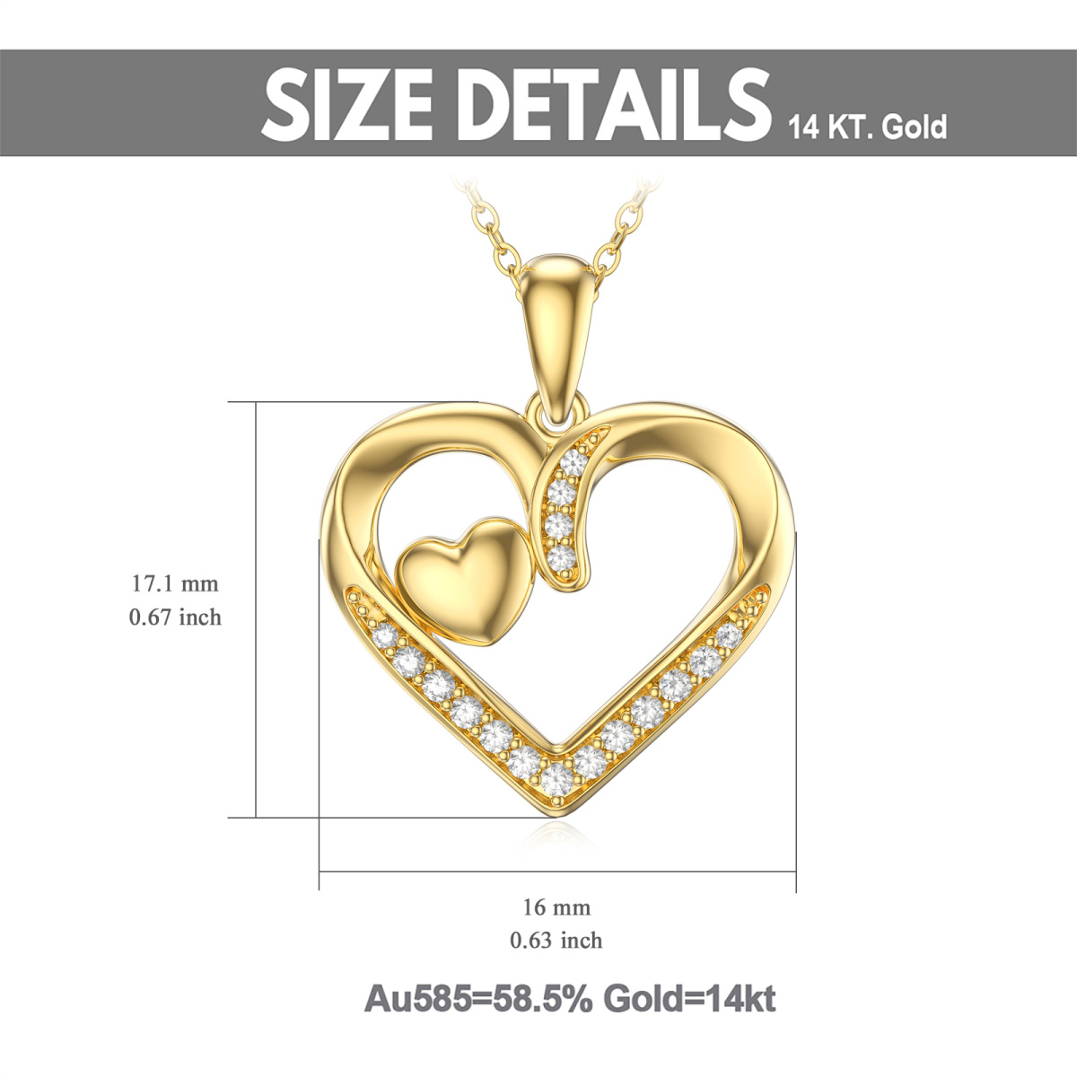 14K Gold Moissanite Heart With Heart Pendant Necklace-6