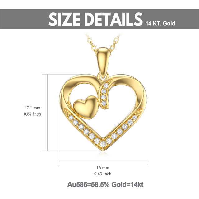 14K Gold Moissanite Heart With Heart Pendant Necklace-5