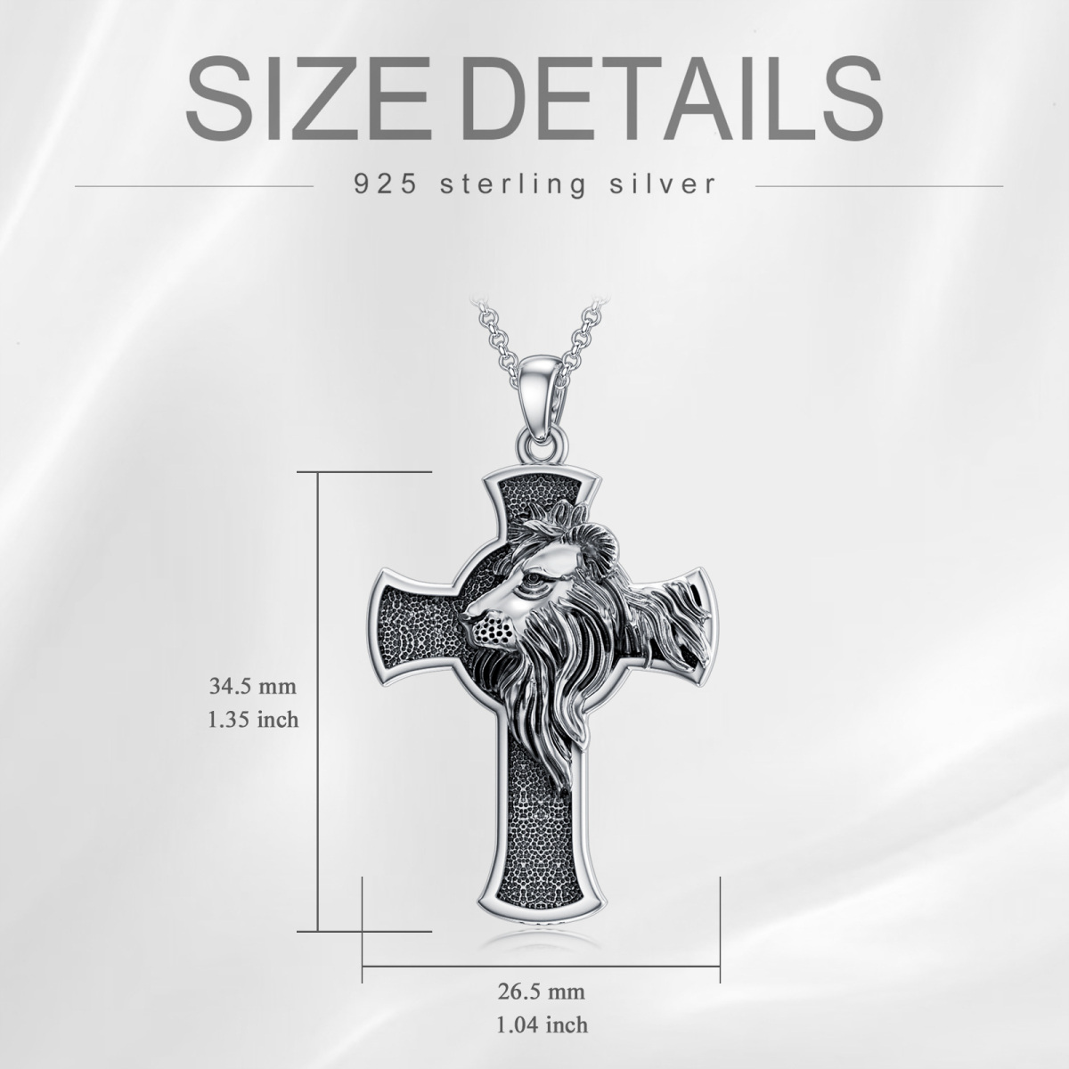 Sterling Silver Lion & Cross Pendant Necklace for Men-6