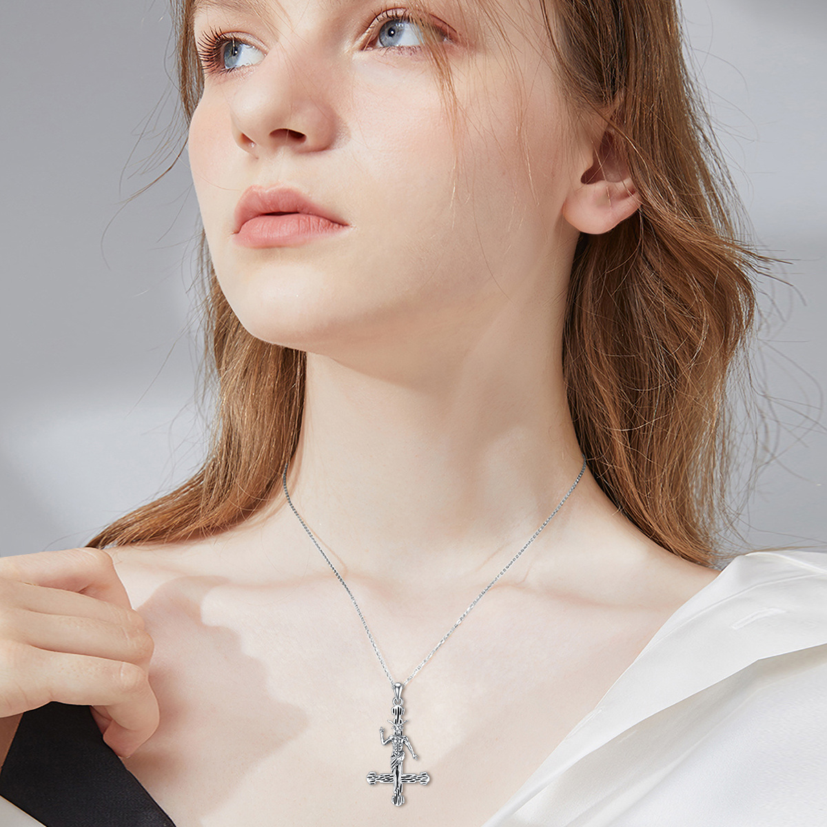 Sterling Silver Cross & Satanic Goat Pendant Necklace-2