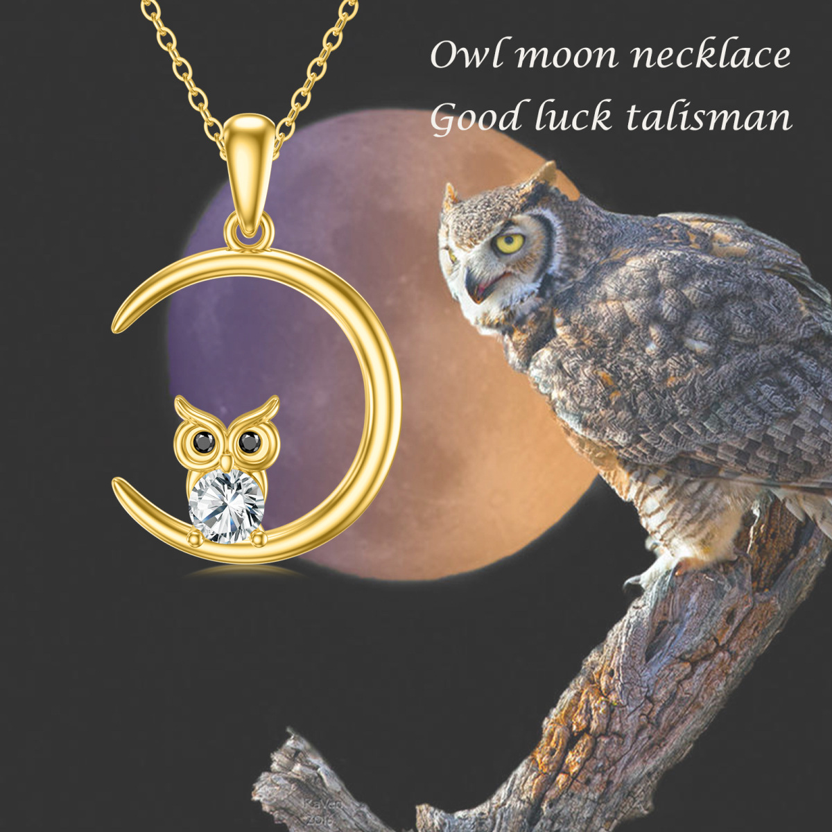 14K Gold Cubic Zirconia Owl Pendant Necklace-5
