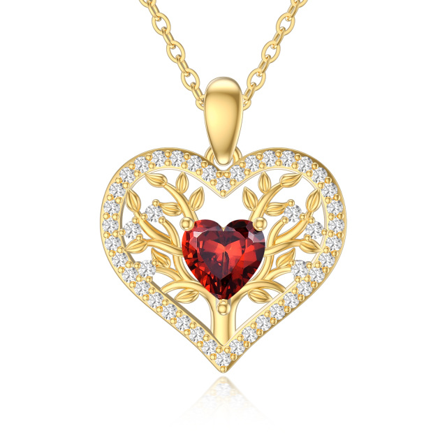 14K Gold Heart Garnet Heart Pendant Necklace-5