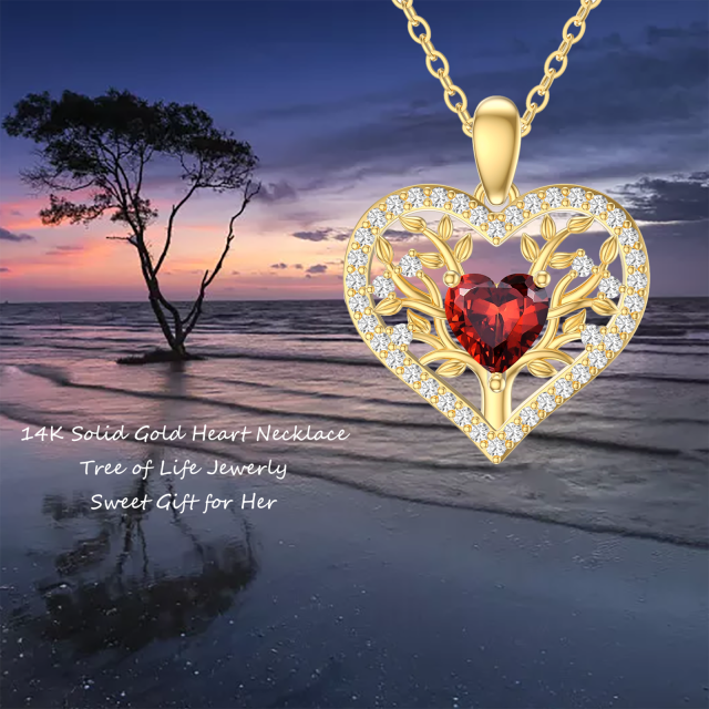 14K Gold Heart Garnet Heart Pendant Necklace-5