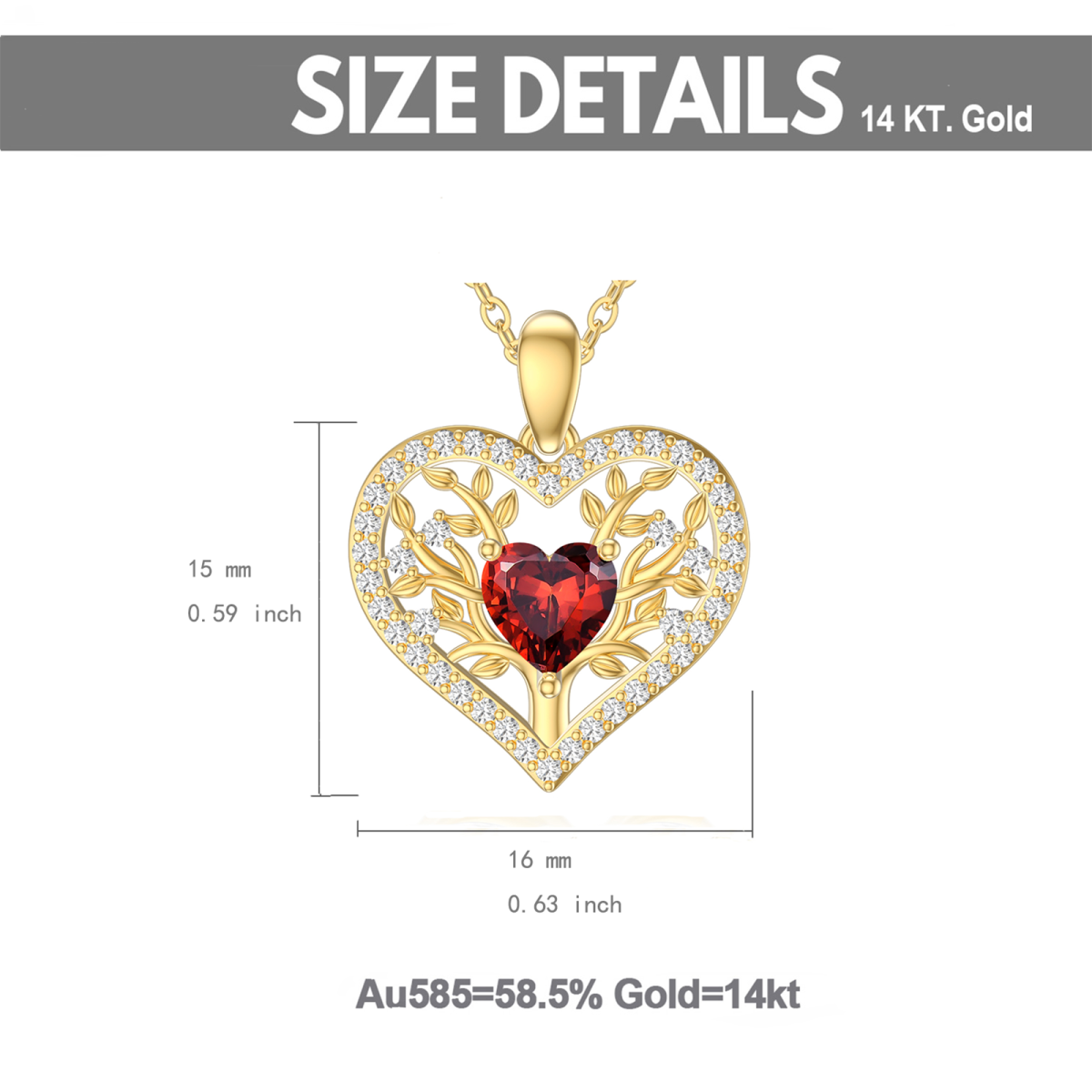 14K Gold Heart Garnet Heart Pendant Necklace-6