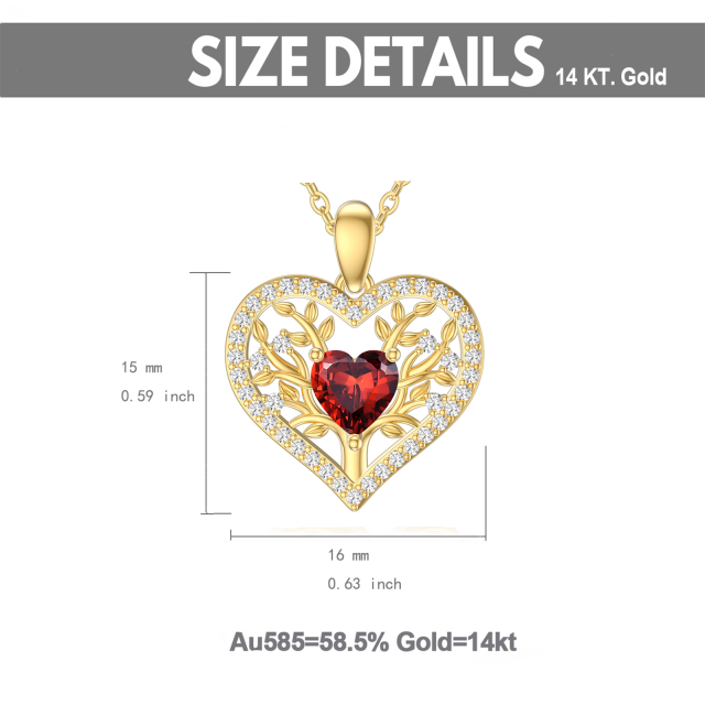 Collana con ciondolo a cuore con granato in oro 14K-6