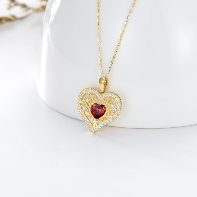 14K Gold Heart Garnet Heart Pendant Necklace-3