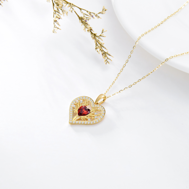 14K Gold Heart Garnet Heart Pendant Necklace-4