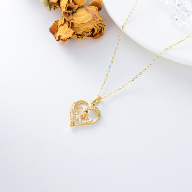 14K Gold Cubic Zirconia Heart With Heart Pendant Necklace-3