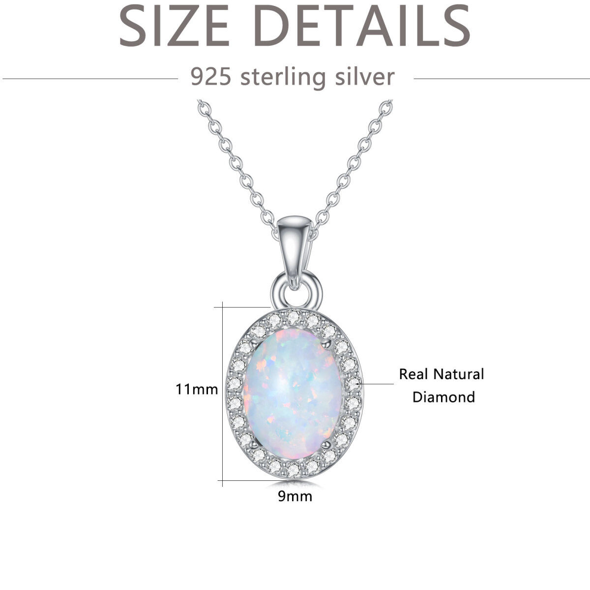 Sterling Silver Round Diamond & Opal Oval Shaped Pendant Necklace-5