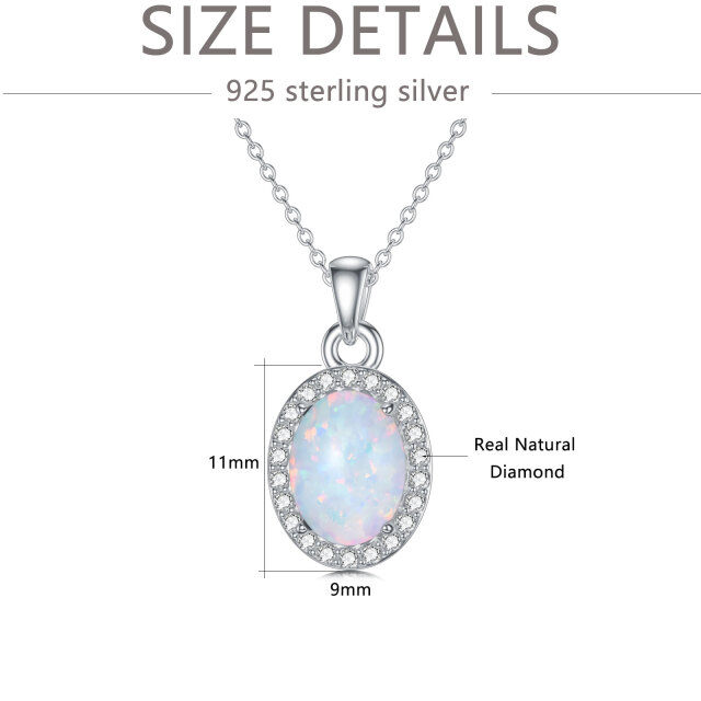 Sterling Silver Round Diamond & Opal Oval Shaped Pendant Necklace-4