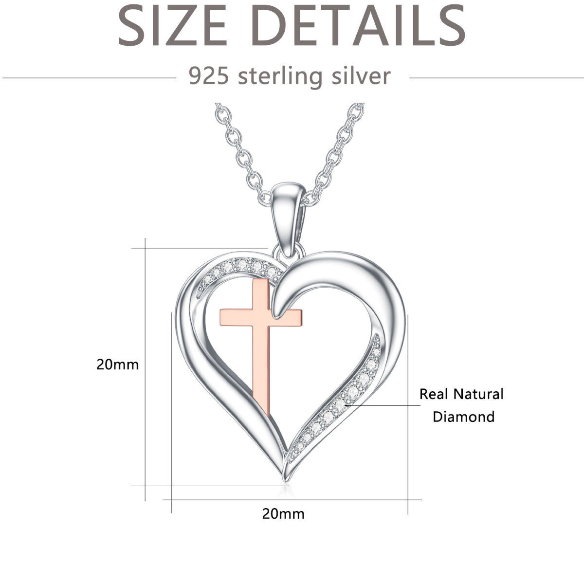 Sterling Silver Two-tone Circular Shaped Diamond Cross & Heart Pendant Necklace-5