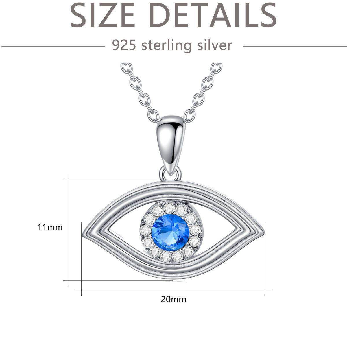 Sterling Silver Round Diamond Devil's Eye Pendant Necklace-5