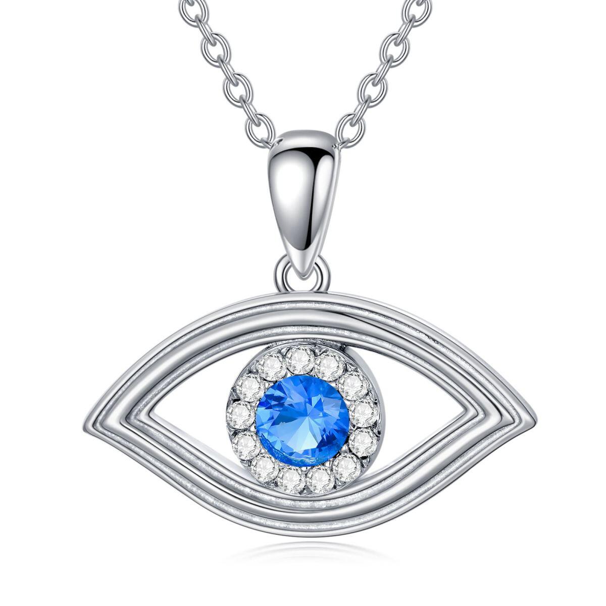 Sterling Silver Round Diamond Devil's Eye Pendant Necklace-1