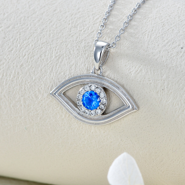 Sterling Silver Round Diamond Devil's Eye Pendant Necklace-3