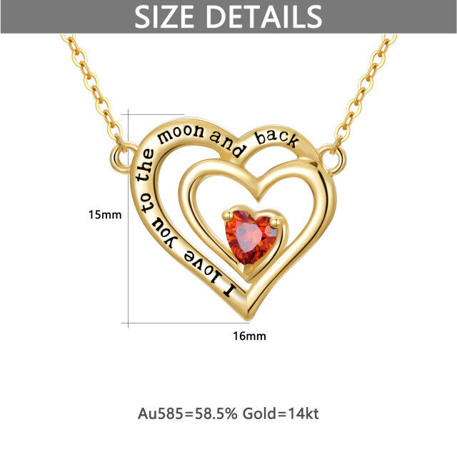 14K Gold Heart Shaped Heart Anhänger Halskette mit eingraviertem Wort-4