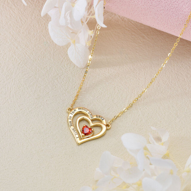 Collier pendentif en or 14K en forme de coeur avec mot gravé-3